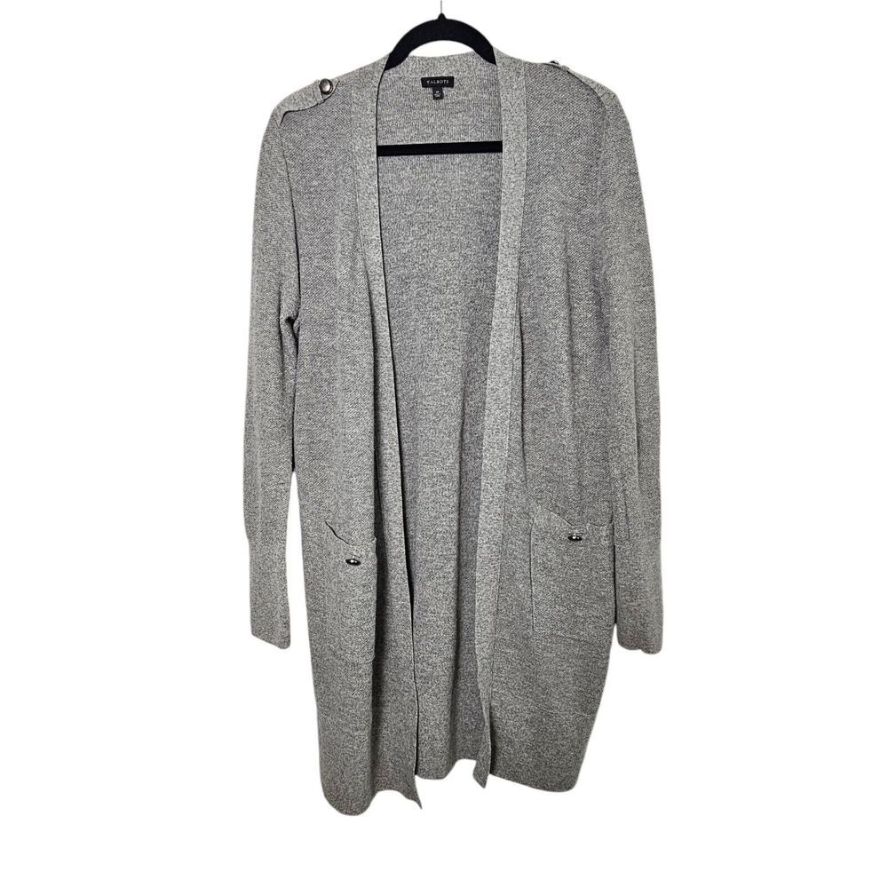 Talbots Medium‎ Long Line Cardigan Lightweight Open Front Cashmere Blend Gray